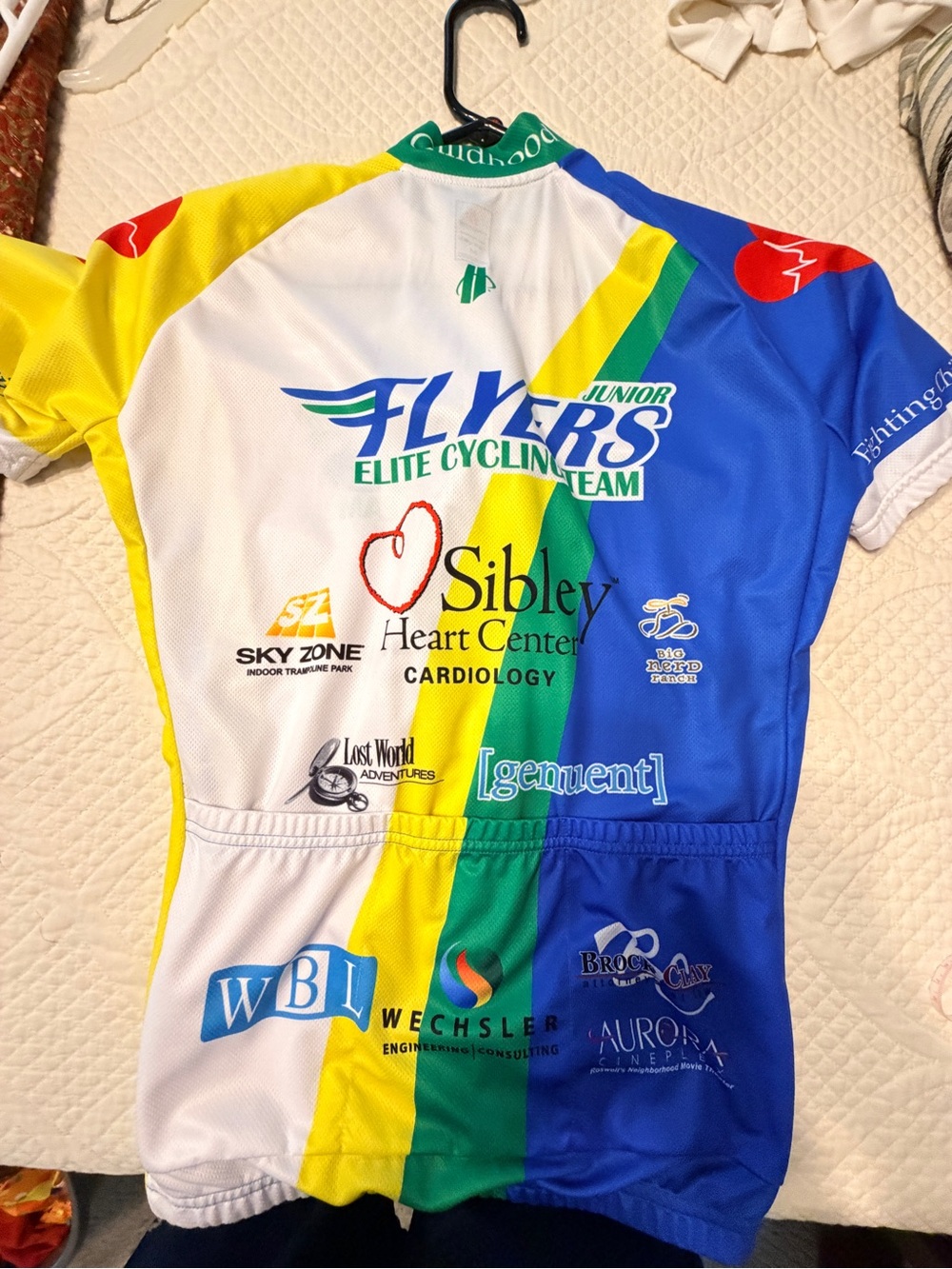 FLYERS Elite Cycling Team Jersey in White, Yellow, Green, Blue
